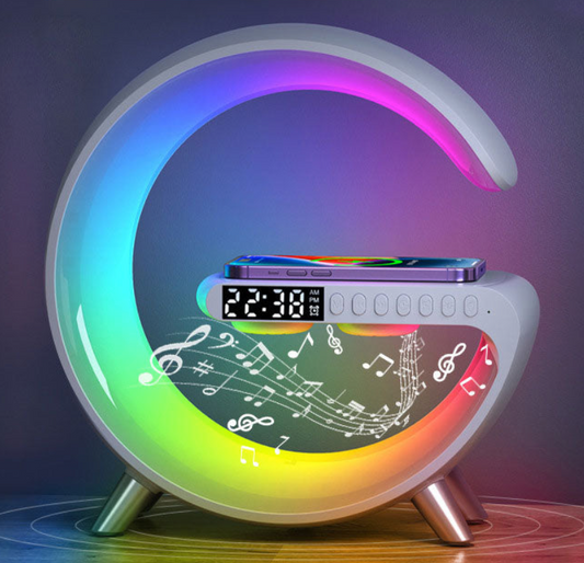 New Intelligent LED Colour Changing Atmosphere Bedside Lamp Bluetooth Speaker Wireless Charger App Control For Bedroom Home Decor